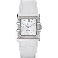 GO Rectangle White Dial Calfskin Leather Watch ...