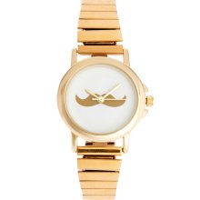 Golden Color White Dial Beard Pattern Metal Band Quartz Watch 1332