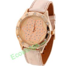 Good Jewelry Lady Pink Golden Quartz Watch Wrist Watch