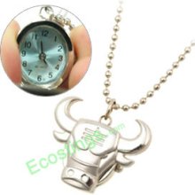 Good Jewelry Silvery Ladies Bull Pendant Covered Necklace Watch Blue Dial