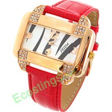 Good Jewelry Squareness + Crystal Plated Quartz Wrist Watch -
