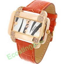 Good Jewelry Squareness + Crystal Plated Quartz Wrist Watch -Brown