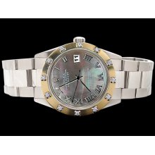 Gray roman dial pearl master diamond datejust watch SS oyster rolex bracelet