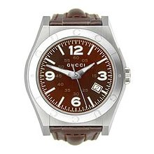 Gucci Pantheon Brown Leather Brown Dial Men's Watch #YA115231