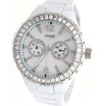 Guess G13552l Women's White Enamel Swarovski Crystal Watch -