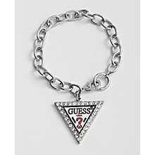 Guess ? Logo Triangle Rhinestone Bracelet Silver Tone