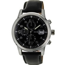 Guess Watches Men's Black Dial Black Leather Black Leather/Black Dial