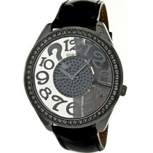 Guess Watches Women's Transparent Dial Black Leather Black Leather/Whi