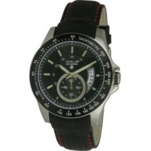 Hamlin Men's Oversized Sub-Second Racer Japanese Quartz Black Dial Leather Strap Watch