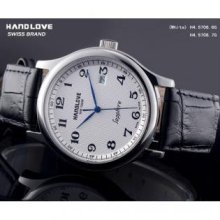 Handlove SZ06-H4-5706-6G-PIDIA Handlove White Dial Imported Genuine Leather Menandapos;s Swiss Watch