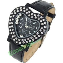 Heart Shaped Ladies Crystal Leather Good Watch