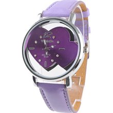 Hearts Two Sweet Fashion Girl Women Wrist Watch Purple Watchband Purple Dial 9729