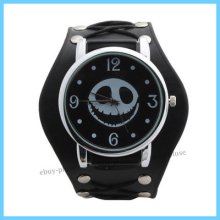 Hot Punk Jacky Style Pirate Skull Head Band Wrist Rivet Analog Watch