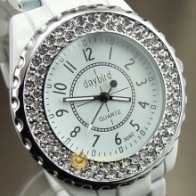 Hours Clock Dial Hand Water Ladies Crystal White Steel Wrist Watch Wt117