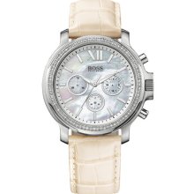 Hugo Boss 1502216 Mop Dial Chronograph Baige Leather Strap Women's Watch