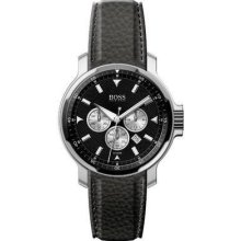 Hugo Boss 1512105 Black Dial Black Leather Men's Watch