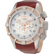 Invicta Men's Reserve Bolt Stainless Steel Case Leather Bracelet Chronograph Silver Dial 11040