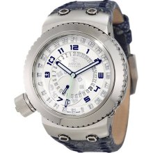 Invicta Reserve Russian Diver Gmt S.s. Silver Dial Blue Leather Watch 10009