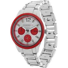 Isaac Mizrahi Live! Colorful Chronograph Bracelet Watch - Red/Silver - One Size