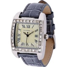 Isaac Mizrahi Live! Leather Strap Art Deco Watch - Grey - One Size