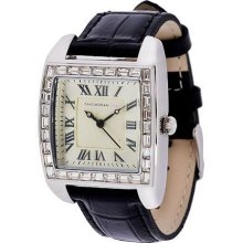 Isaac Mizrahi Live! Leather Strap Art Deco Watch - Black - One Size