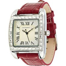 Isaac Mizrahi Live! Leather Strap Art Deco Watch - Wine - One Size