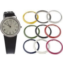 Isaac Mizrahi Live! Leather Strap and 10 Bezels - Black - One Size