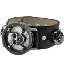 Jolly Roger Pirate Skull Quartz Watch Black Strap Whit