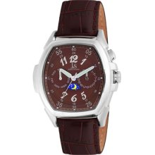 Joshua & Sons Js-15-br Multi-function Leather Strap Mens Watch