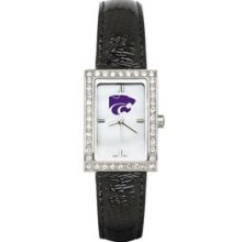 KANSAS STATE UNIV LADIES ALLURE WATCH BLACK LEATHER STRAP