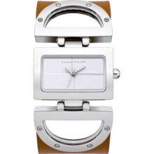 Karen Millen Ladies' Rectangular Dial/ Linked, Brown Leather & Steel KM123T Watch