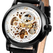 Ks Men Mechanical Automatic Analog Genuine Leather White Dial Waterproof Watch