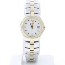 Ladies Bulova 98m101 Two Tone Stainless Steel Watch White Dial W/ Date