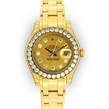 Ladies Champagne Diamond Dial Beadset Bezel Rolex Pearlmaster (427)