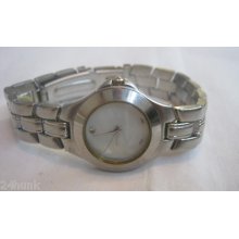 Ladies Exceptional Geneva Watch- Faux Mother Of Pearl Dial, Stainless Band