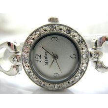 Ladies Henley Diamante Watch Silver Color Band Silver Face Design(h111)