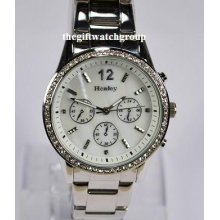 Ladies Henley Sparkling Real Crystals Womens Silver Tone Bracelet Watch