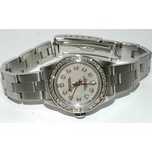 Ladies Rolex 67230 Oyster Perpetual 1.10 Ct Diamond Bezel And Mother Of Pearl