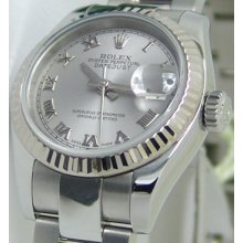 Ladies Rolex Datejust 18k&ss Rodium Roman Dial 179174 Watch Chest