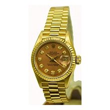 Ladies Rolex President Fluted Bezel/Yellow Gold/Salmon Dial - Preowned