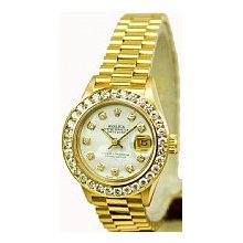 Ladies Rolex President Gold 1.8ct Diamond Bezel/White MOP - Preowned