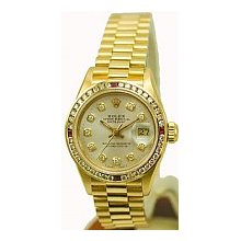 Ladies Rolex President Silver Dial/1ct Rubies Diamond Bezel - Preowned