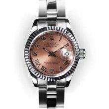 Ladies Stainless Steel Oyster Pink Dial Fluted Bezel Rolex Datejust