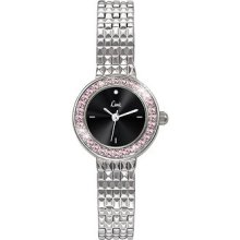 Limit Ladies Watch Black Dial Pink Stones Stainless Steel Bracelet 6922