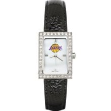 LOS ANGELES LAKERS LADIES ALLURE WATCH BLACK LEATHER STRAP