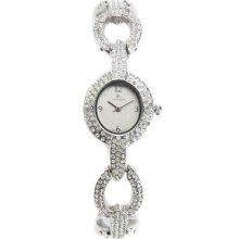 Louis Arden La6592 Ladies Silver Tone Oval Rhinestone Link Watch