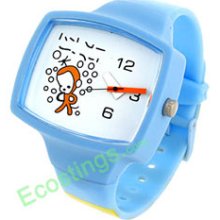 Lovely Monkey Motif Watchcase Blue Band Children Wrist Watch