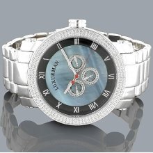 Luxurman Mens Diamond Watch 0.12ct Blue MOP