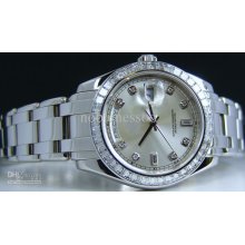 Luxury Mens Automatic Platinum Masterpiece Silver Diamond Pearlmaste