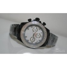 Luxury Mens Automatic White Dial Diamond Bezel Dlc/pvd Mechanical Wa